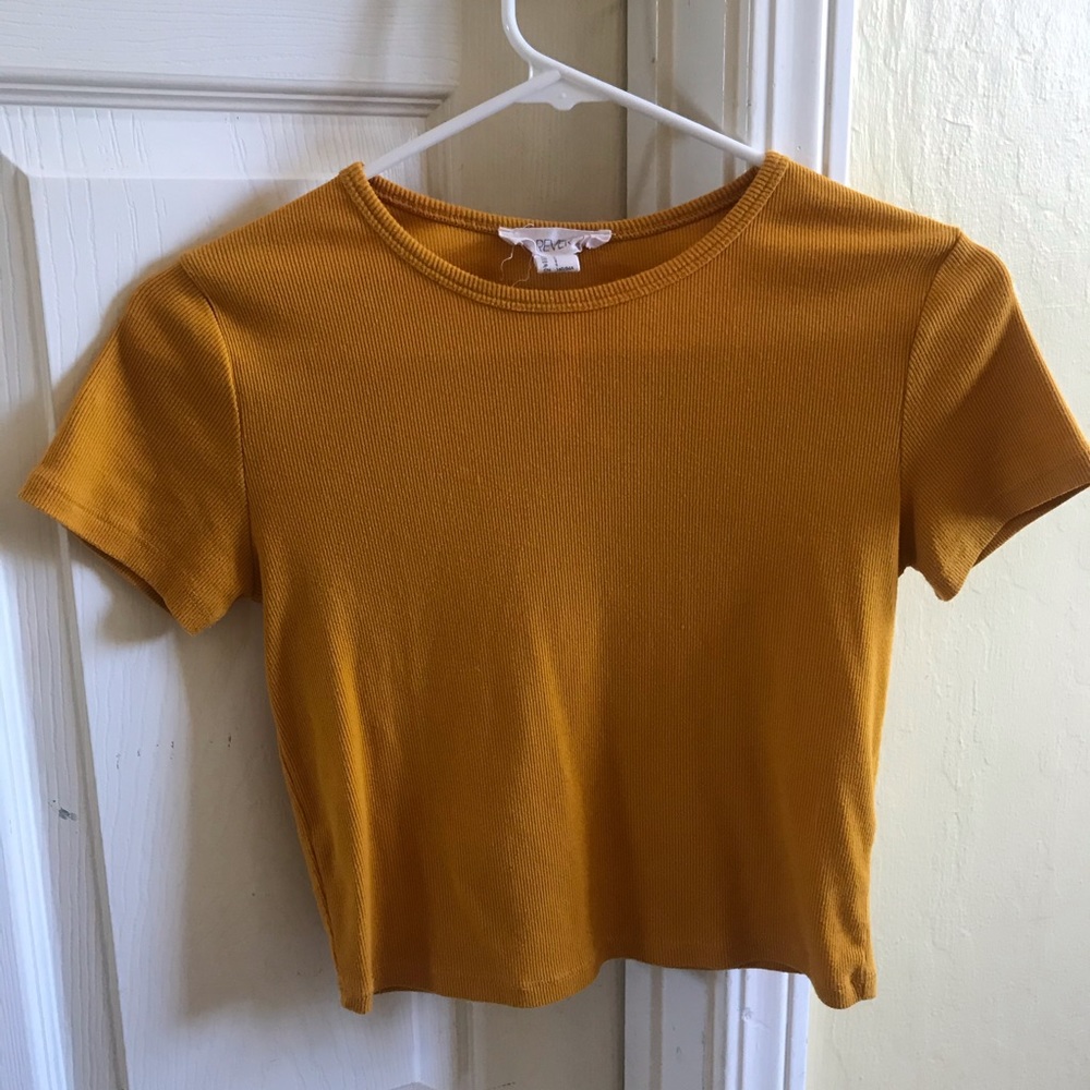Mustard short sleeved crop top, women’s small